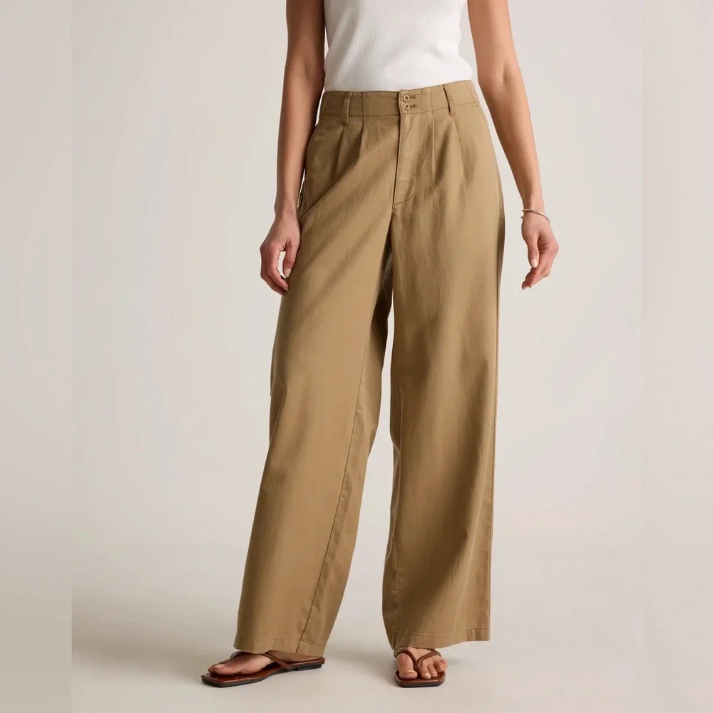 NWT Quince Women’s Drapey Twill Pleated Trouser Boxwood Brown Sz 0